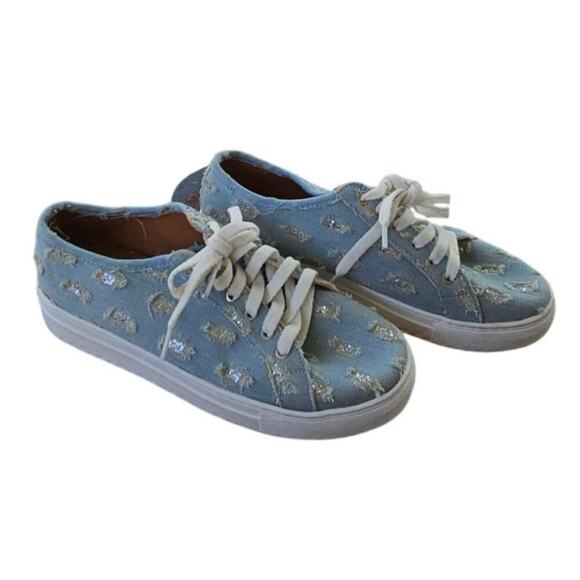Corello Distressed Denim Sneakers Light Blue Size 7 - Picture 2 of 8